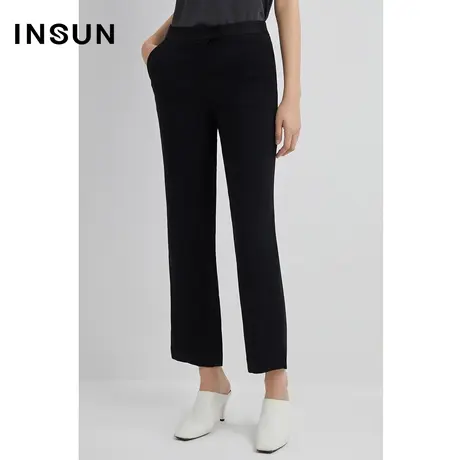 INSUN恩裳春季百搭黑色休闲直筒裤图片