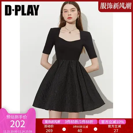 DPLAY秋秋新经典黑美背宫廷领提花拼接蓬蓬裙连衣裙小黑裙商品大图