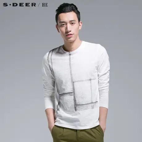 【会员日】sdeerhe圣迪奥男装简约时尚概念印花长袖T恤H14170258图片