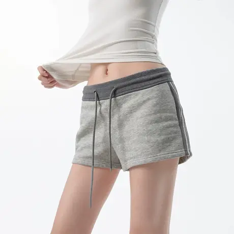 美式复古撞色侧边条纹运动短裤女夏季修身显瘦设计感休闲辣妹热裤图片