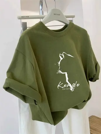 复古港味印花纯棉短袖T恤女夏季2024新款宽松学生半袖体恤上衣服商品大图