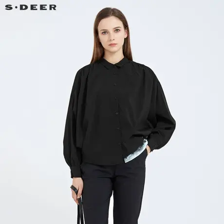 sdeer圣迪奥女装休闲翻领撞色印花宽松长袖衬衫S211T0509图片