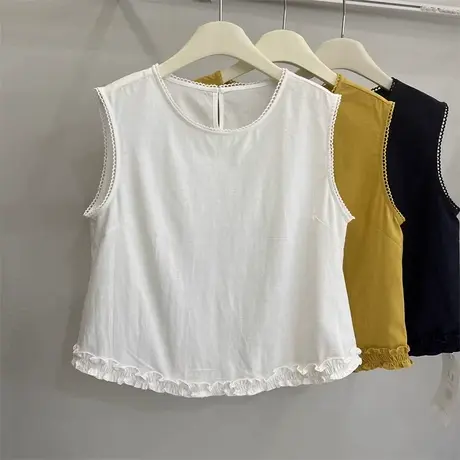 2025夏季新款韩系时尚圆领宽松显瘦木耳边无袖背心衬衫小衫上衣女商品大图