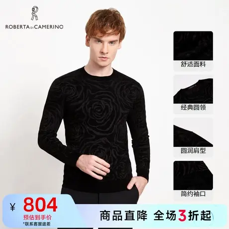 ROBERTA诺贝达秋款男装毛衫潮流毛衣圆领印花针织衫男商品大图