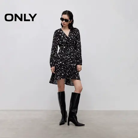 ONLY2025夏季新款浪漫印花个性不规则下摆V领长袖短裙连衣裙女商品大图