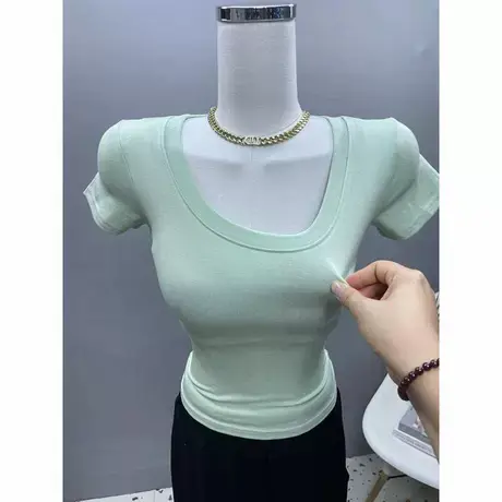 简约好搭~韩版紧身性感圆领短袖t恤女显身材纯色短款打底衫夏季新商品大图