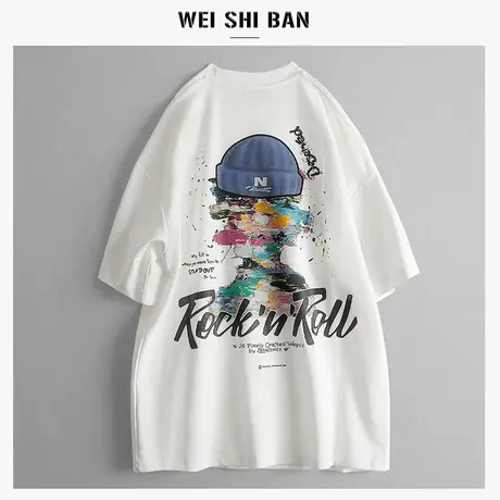 2025新款夏季抽象刺绣男士短袖t恤潮流舒适透气宽松纯棉柔软上衣商品大图