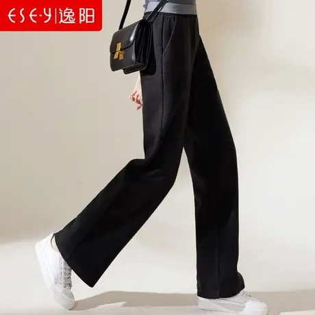 逸阳春秋针织加厚阔腿女士垂感休闲裤显瘦高腰宽松保暖直筒长裤商品大图