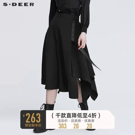 sdeer圣迪奥女装秋装撞色飘带不规则A字长裙S22181109😙商品大图