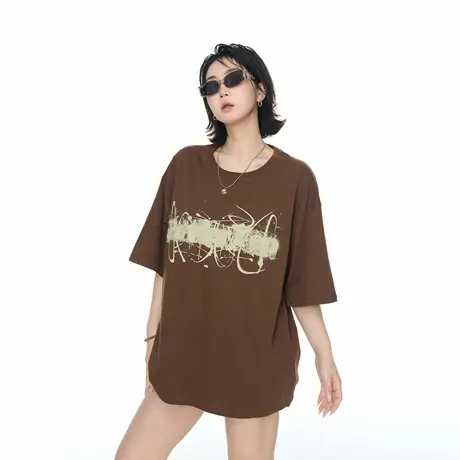 YEP2025夏季新艺术涂鸦印花T恤女短袖宽松ins风潮酷情侣半袖上衣图片