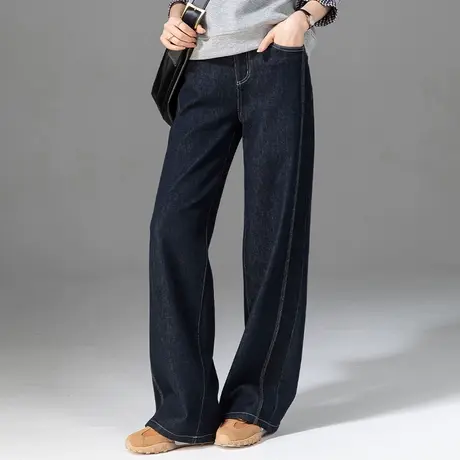 丹宁窄版高腰阔腿牛仔裤女2025春季新款复古小个子显瘦宽松直筒裤商品大图