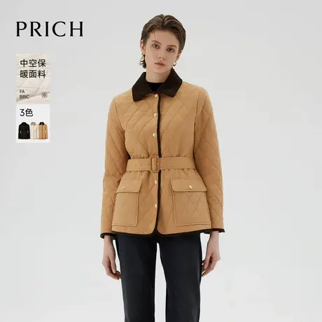 【保暖面料】PRICH时尚短款轻薄棉服2024冬季新款菱格棉衣外套女图片