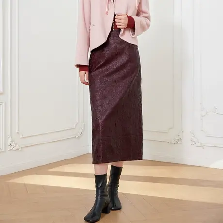 希区瑞普高腰直筒复古皮裙半身裙女秋冬新款气质精致高级感长半裙商品大图