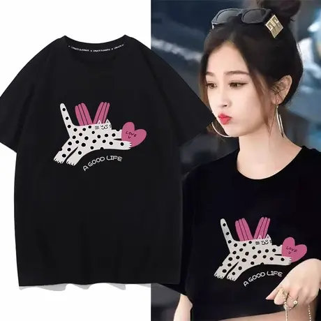 秀洛虞书欣同款短袖T恤男女宽松可爱猫咪国潮纯棉情侣设计感tee夏图片