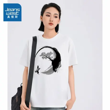 TM真维斯男女同款针织上衣2025夏季新款男式圆领纯棉宽松短袖T恤商品大图