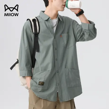 猫人休闲百搭短袖衬衫男2024新款夏季纯色工装POLO领半袖薄款外套图片