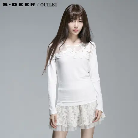 【新品】sdeer圣迪奥专柜正品女装纯色绣花亮纱拼接T恤4180241图片