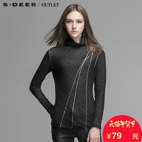 s.deer圣迪奥休闲高领简约女士长袖T恤S14480221图片