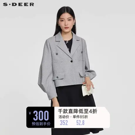 sdeer圣迪奥女装OL风西装领千鸟格短款外套S231Z2224图片