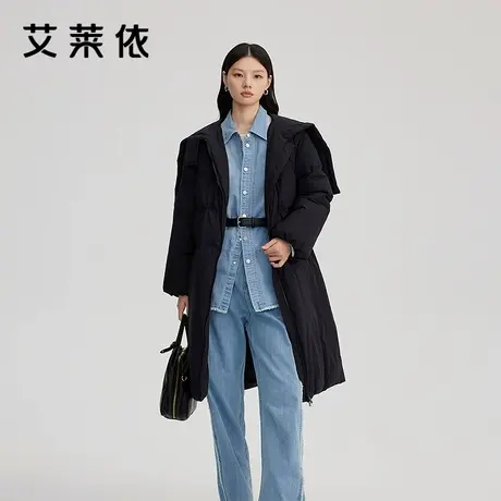 艾莱依时尚羽绒服新款极简造型连帽长款大衣外套设计感保暖显气质商品大图