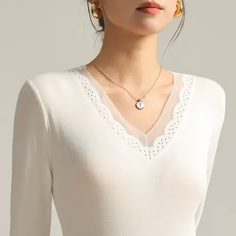 五公主V领蕾丝打底衫秋冬新款妈妈装减龄小衫时尚洋气内搭上衣薄商品大图