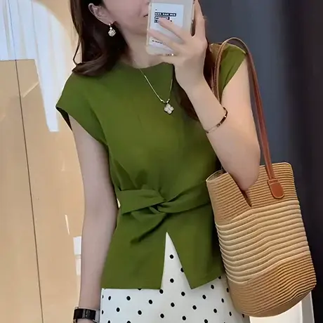 小飞袖开叉短袖女t恤2025新款爆款夏季漂亮个性设计感小众上衣女图片