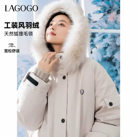 lagogo拉谷谷2024年新款工装风毛领百搭通勤羽绒女NCYY339G41商品大图