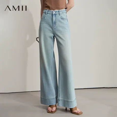AMII【复古港风】2025秋季复古怀旧港风宽松哈伦牛仔长裤牛仔裤女商品大图
