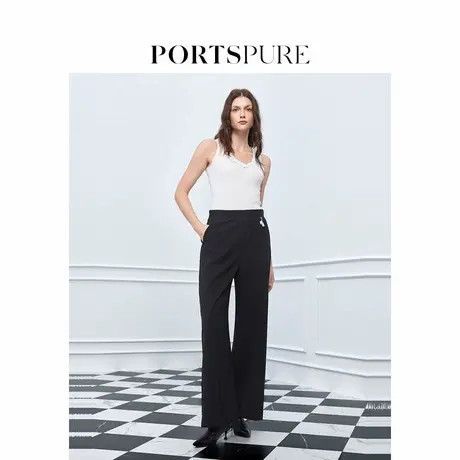 宝姿PORTSPURE女装2025夏季新品高智精英通勤可拆卸珍珠阔腿长裤商品大图