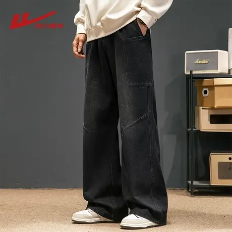 回力美式弯刀牛仔裤男士春秋夏季2025新款直筒宽松阔腿休闲长裤子商品大图