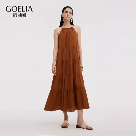 歌莉娅秋季新品天丝醋酸挂脖吊带连衣裙1E7C4K230商品大图