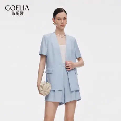 歌莉娅秋季新品醋酸仿麻短袖西装1E9L6M380商品大图
