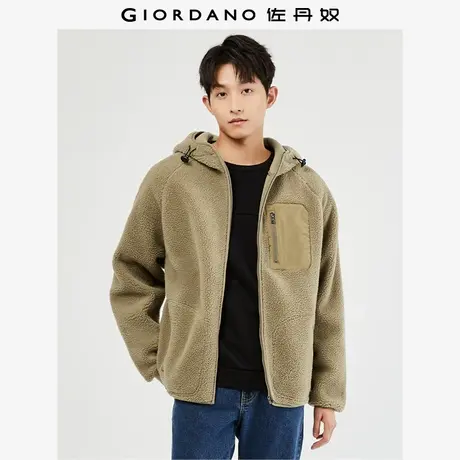 佐丹奴外套男装仿羊羔绒针梭织拼接口袋宽松插肩连帽外套 074868商品大图