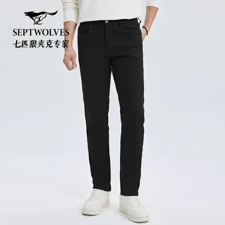 七匹狼基础秋冬新款小黑裤高弹休闲修身牛仔裤柔软亲肤保暖长裤子商品大图