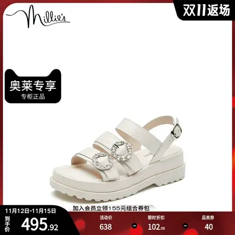 millie's/妙丽夏商场同款牛皮时尚休闲厚底女凉鞋SFB04BL2商品大图