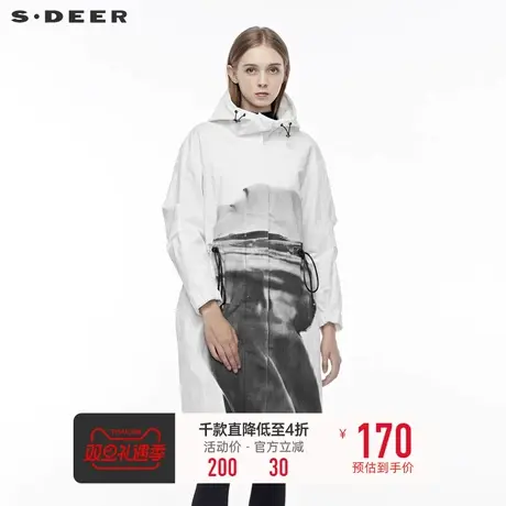 sdeer圣迪奥女装高领连帽人像印花抽绳收腰纯色大衣S19381852🥠商品大图