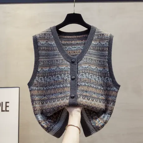 开衫圆领针织马甲背心女2025春秋新款宽松外穿马夹叠穿毛衣坎肩潮商品大图