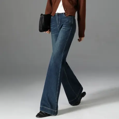 加绒微喇牛仔裤女2024冬季新款高腰显瘦筒喇长裤马蹄裤秋冬喇叭裤图片