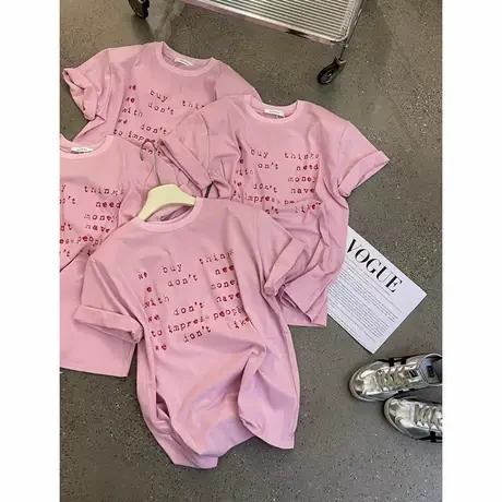 韩国东大门2025夏季新款时尚宽松显瘦百搭字母印花垫肩短袖T恤女商品大图