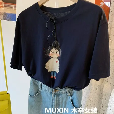 丸子头女孩印花雪花棉轻薄款夏季宽松时尚休闲百搭显瘦短袖T恤女商品大图