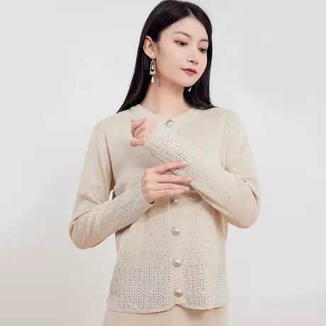 希区瑞普气质女时尚烫钻针织衫开衫套装阔腿裤两件套装图片