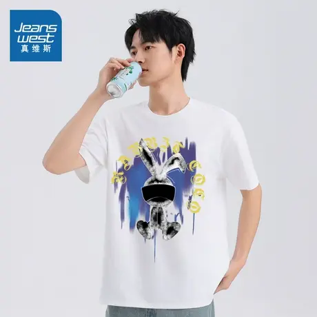 TM真维斯男女同款宽松圆领T恤2025夏季新款情侣装纯棉短袖T恤上衣商品大图