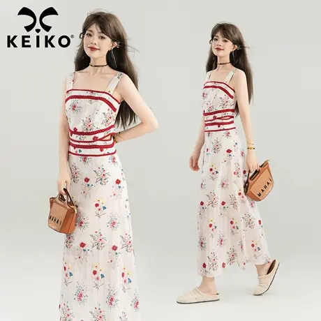 KEIKO 法式轻熟风碎花连衣裙2025夏季浪漫性感露腰显瘦抹胸吊带裙商品大图