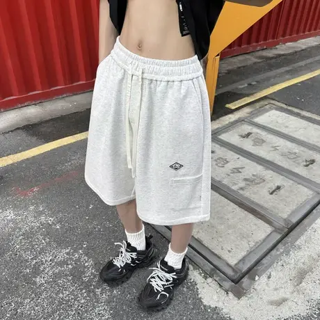 短裤男新款2025夏季宽松纯色运动健身直筒裤子ins美式大码休闲裤商品大图