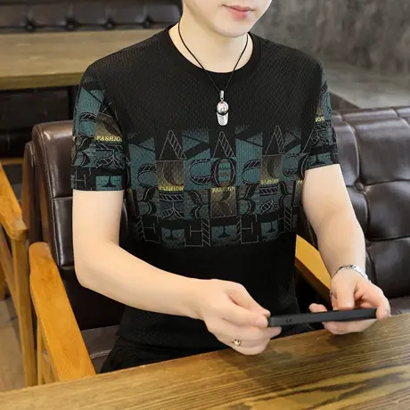 冰丝短袖T恤男士2025夏季新款时尚百搭圆领半袖体恤打底衫上衣服商品大图