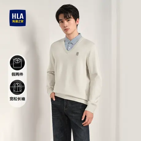 HLA/海澜之家麻烦星球联名系列双领针织衫宽松假两件长袖男商品大图