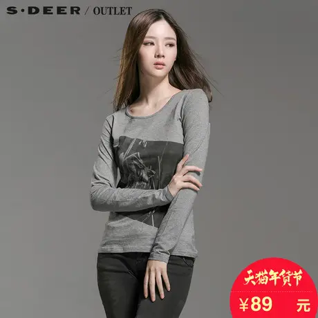 sdeer圣迪奥女装2017新款印染灰色打底衫秋冬长袖T恤S14480226图片