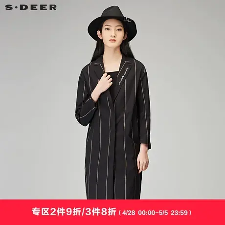 sdeer圣迪奥秋装条纹字母平驳领OL英伦长款西装外套S18181801图片
