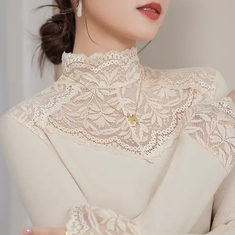五公主蕾丝打底衫女秋冬新款妈妈高领小衫时尚洋气内搭外穿上衣薄商品大图
