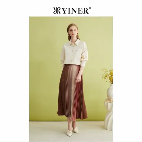 YINER音儿春季法式优雅简雅弹力上衣POLO领米白色轻衬衫商品大图